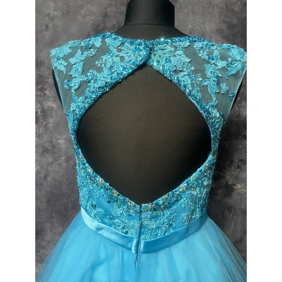 Morilee NWT Size 10 Beaded Lace Keyhole Dress #9335 Freeze Blue Homecoming $290 - Picture 11 of 16